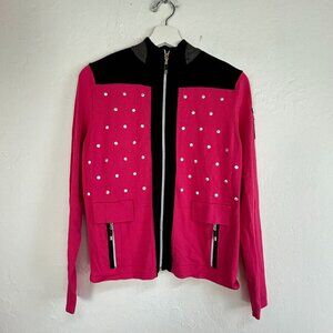 Jamie Sadock Womens Pink & Black Polka Dot Mock Zip-Up Jacket Small Lightweight